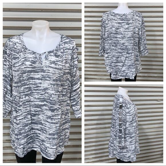 Fred David grey and white 3/4 sleeve top - Picture 1 of 7